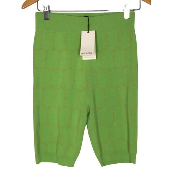 Retrofete Sweater Shorts Metallic Geometric Print  Pull On Green NWT Size XS - Picture 1 of 10